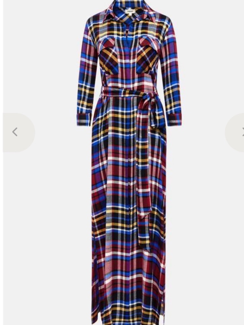 L'AGENCE Blue, Red and Yellow Plaid Maxi Shirt Dress